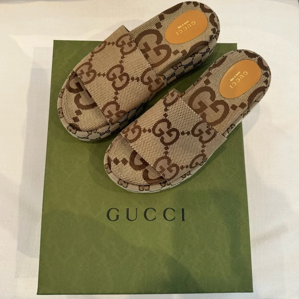 Gucci Brown Monogram Slides - Picture 4 of 9